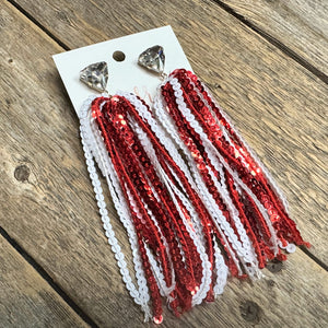 Large Sequin Tassel Earrings | Red+White