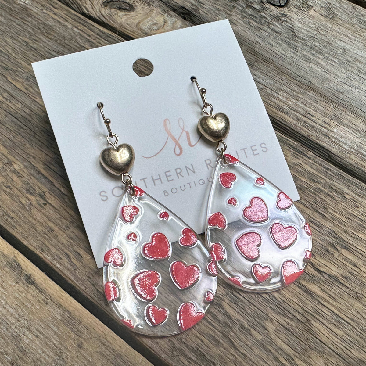 Acrylic Heart Teardrop Earrings | Red
