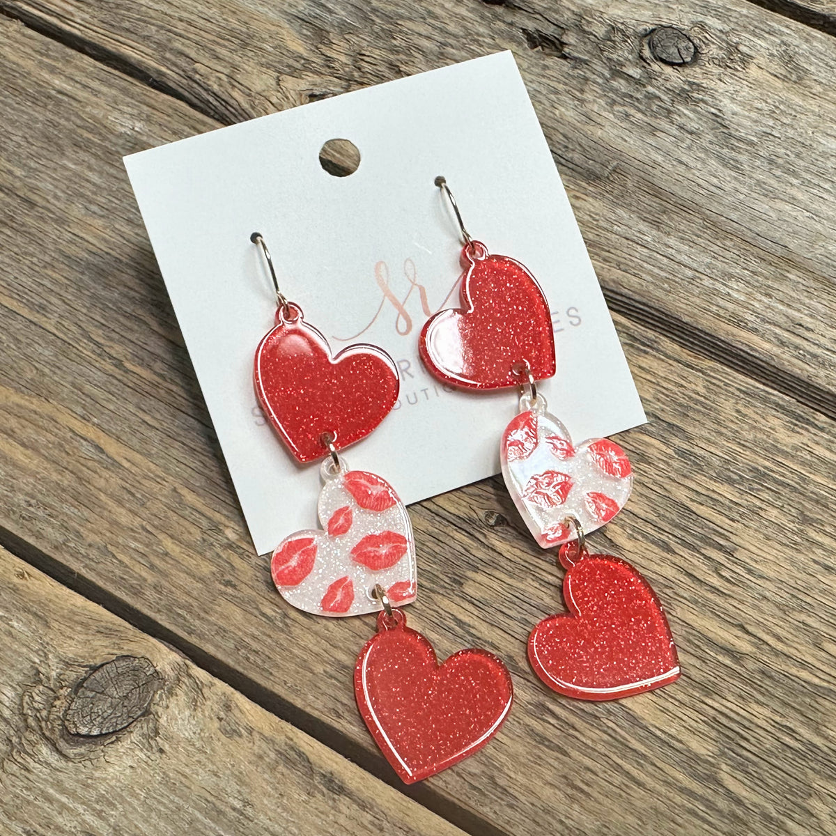 Acrylic Triple Heart Earrings | Red