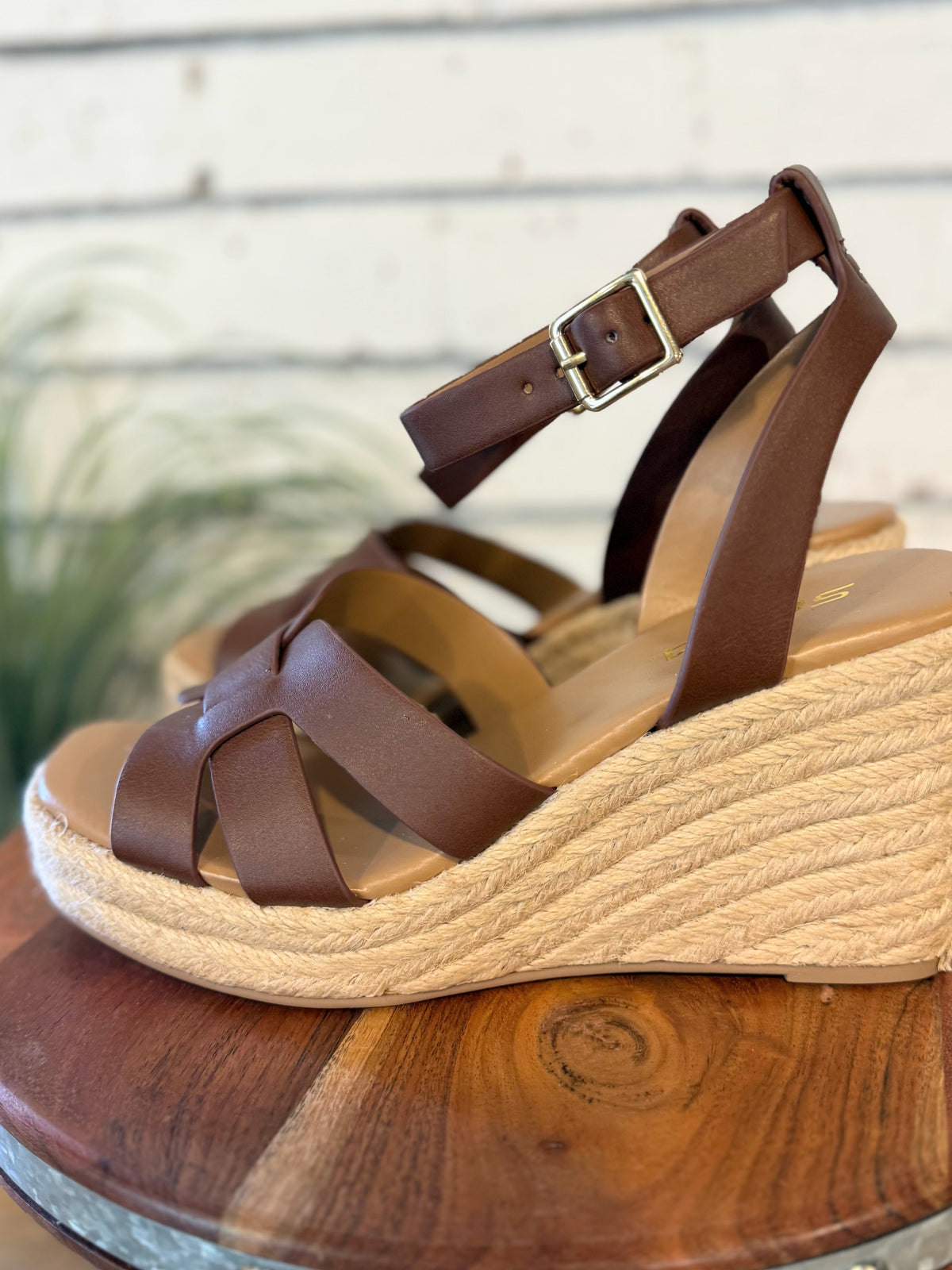 Woven Espadrille Wedge Sandal | Brown