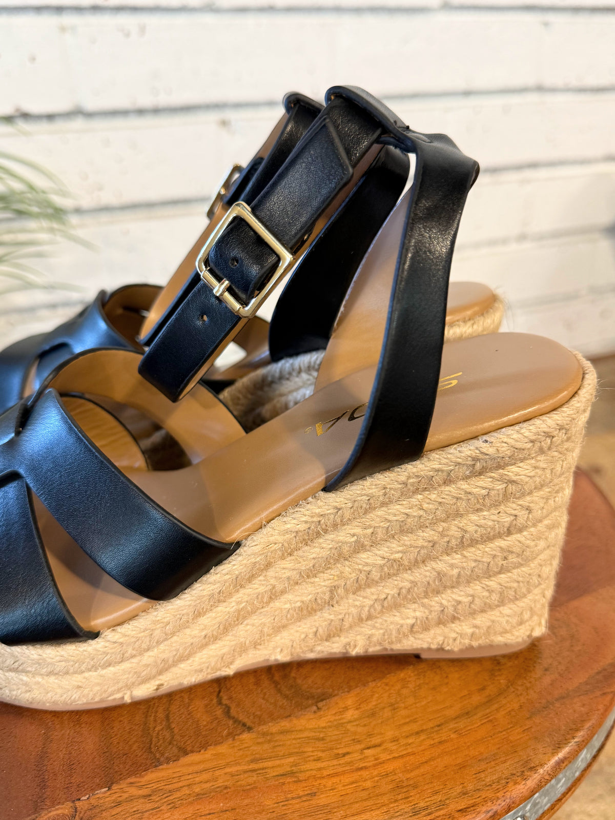 Woven Espadrille Wedge Sandal | Black