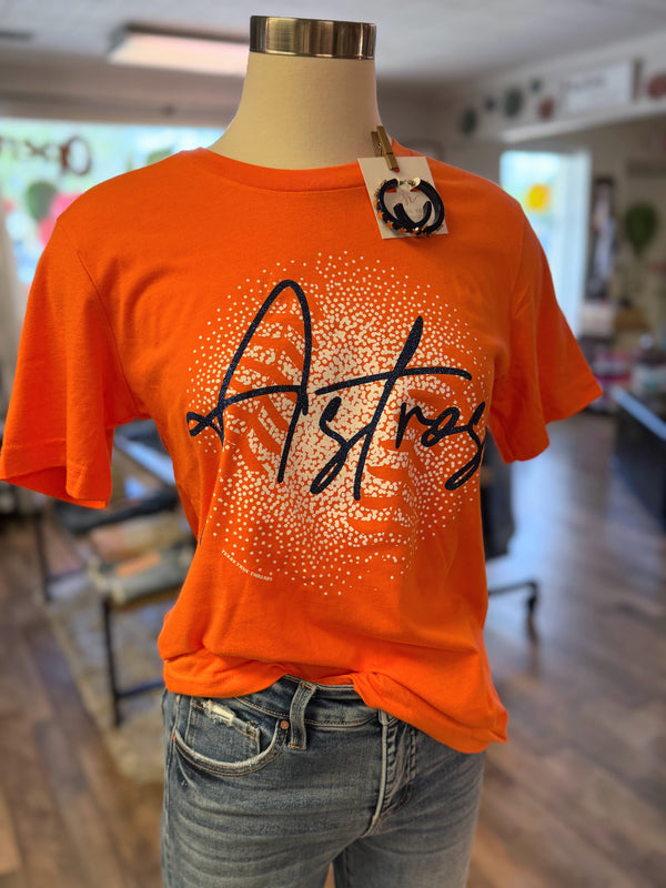 Astros Spotted Baseball Glitter Tee | Orange