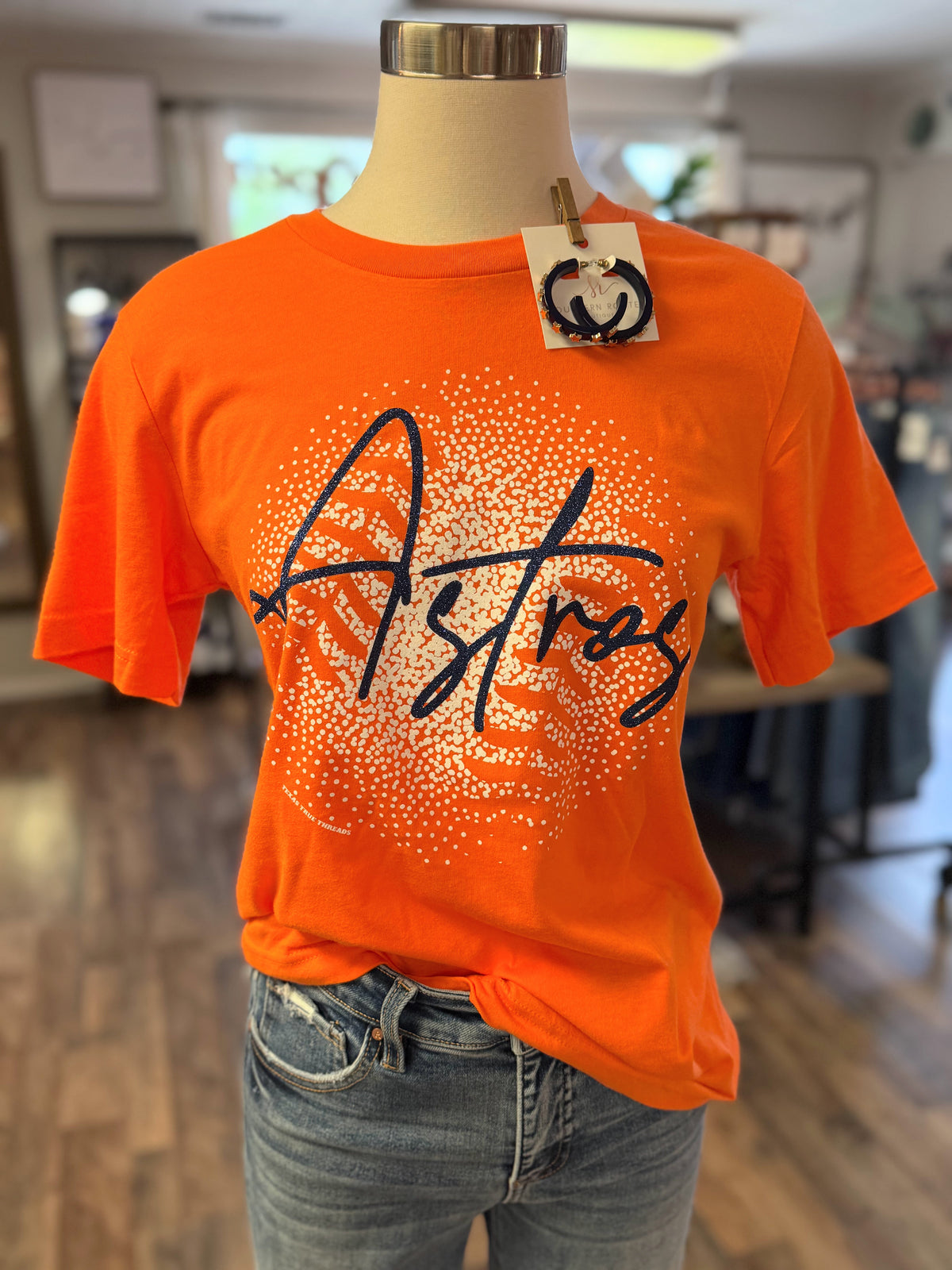 Astros Spotted Baseball Glitter Tee | Orange