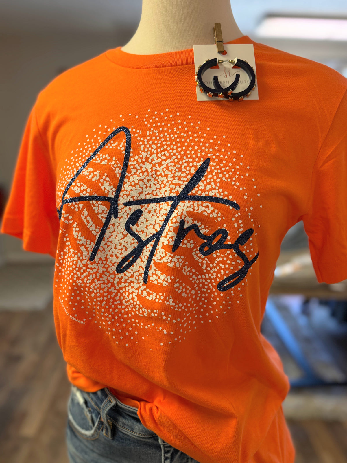 Astros Spotted Baseball Glitter Tee | Orange
