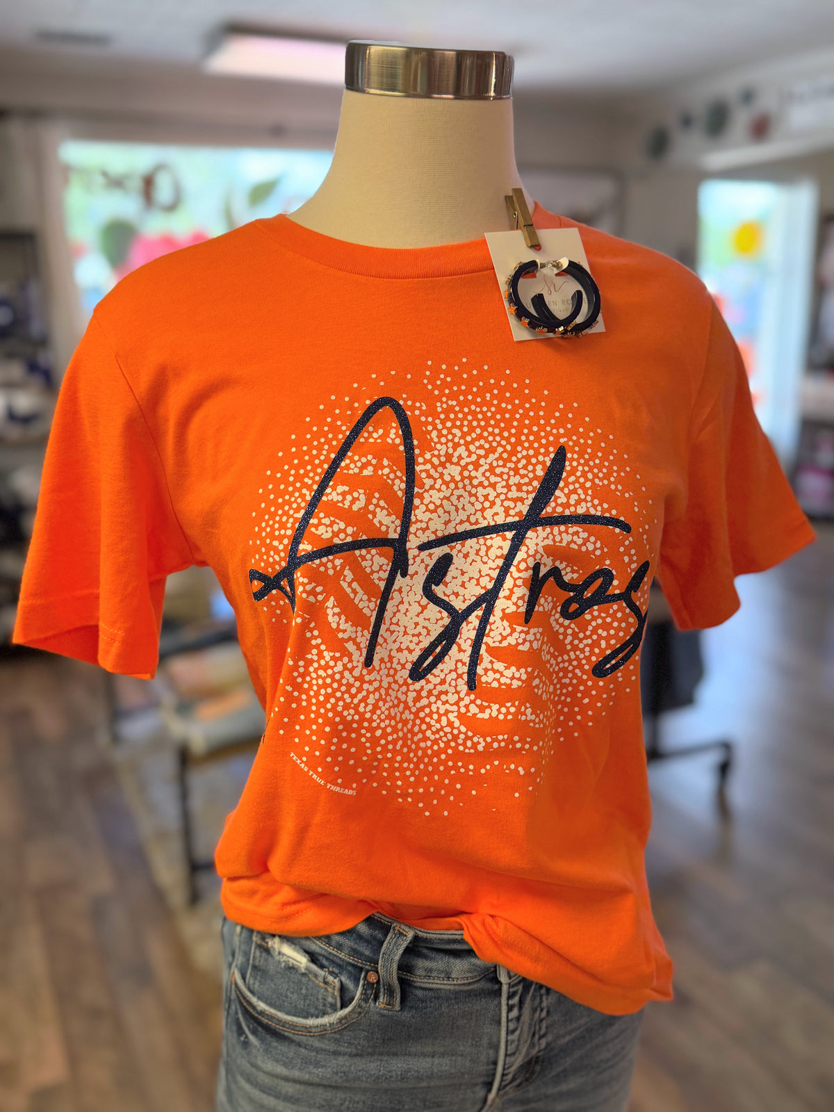 Astros Spotted Baseball Glitter Tee | Orange