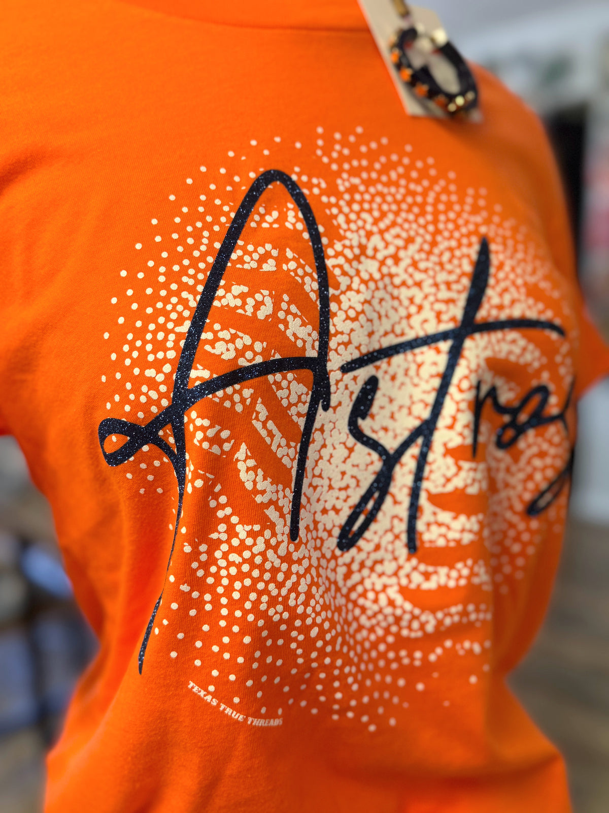 Astros Spotted Baseball Glitter Tee | Orange