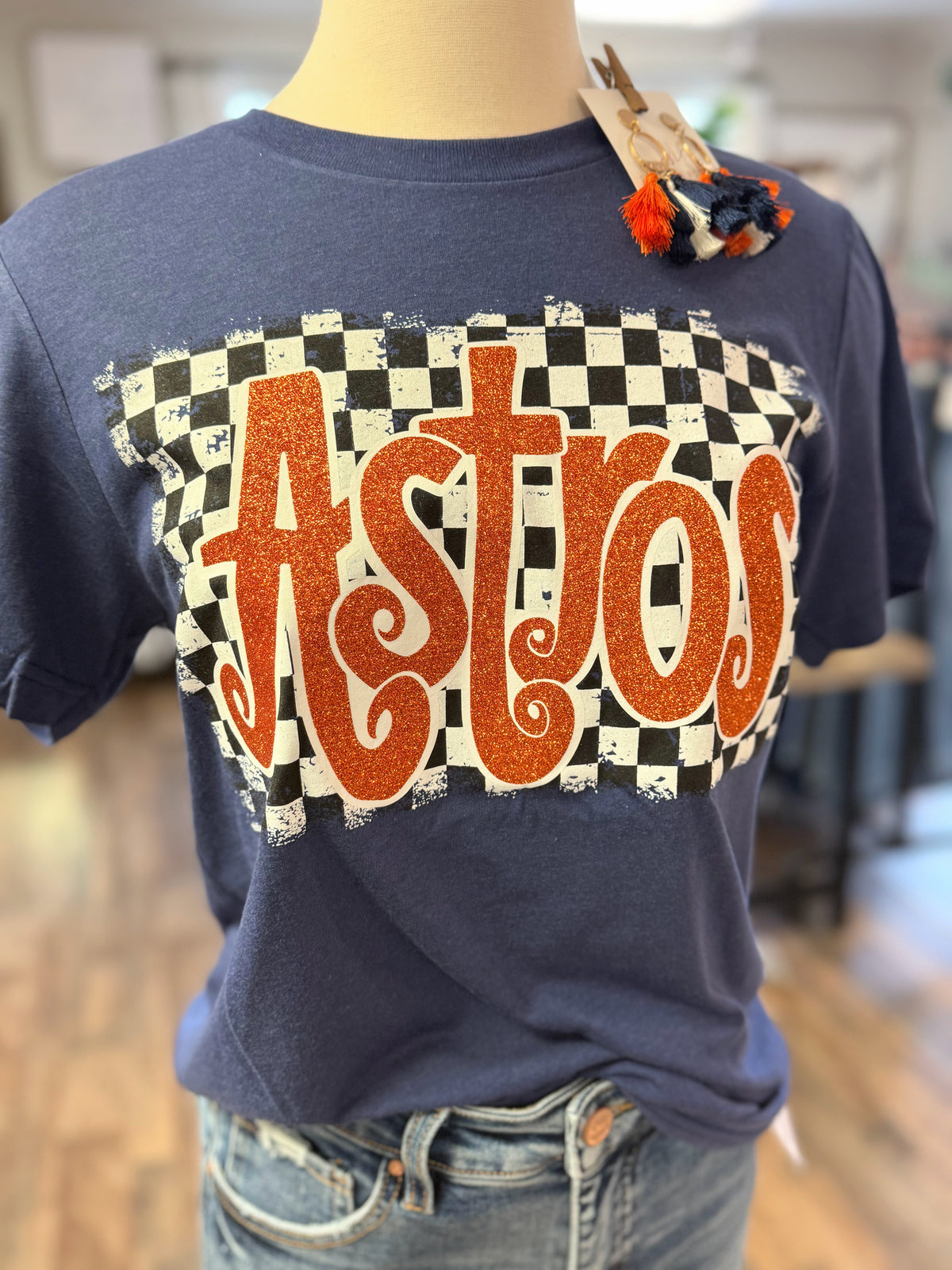 Astros Checkered Glitter Tee | Heather Navy