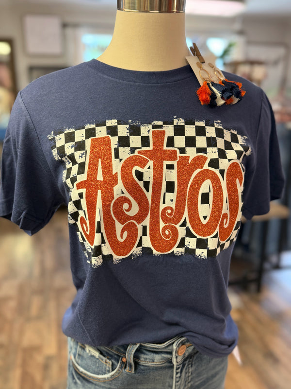 Astros Checkered Glitter Tee | Heather Navy
