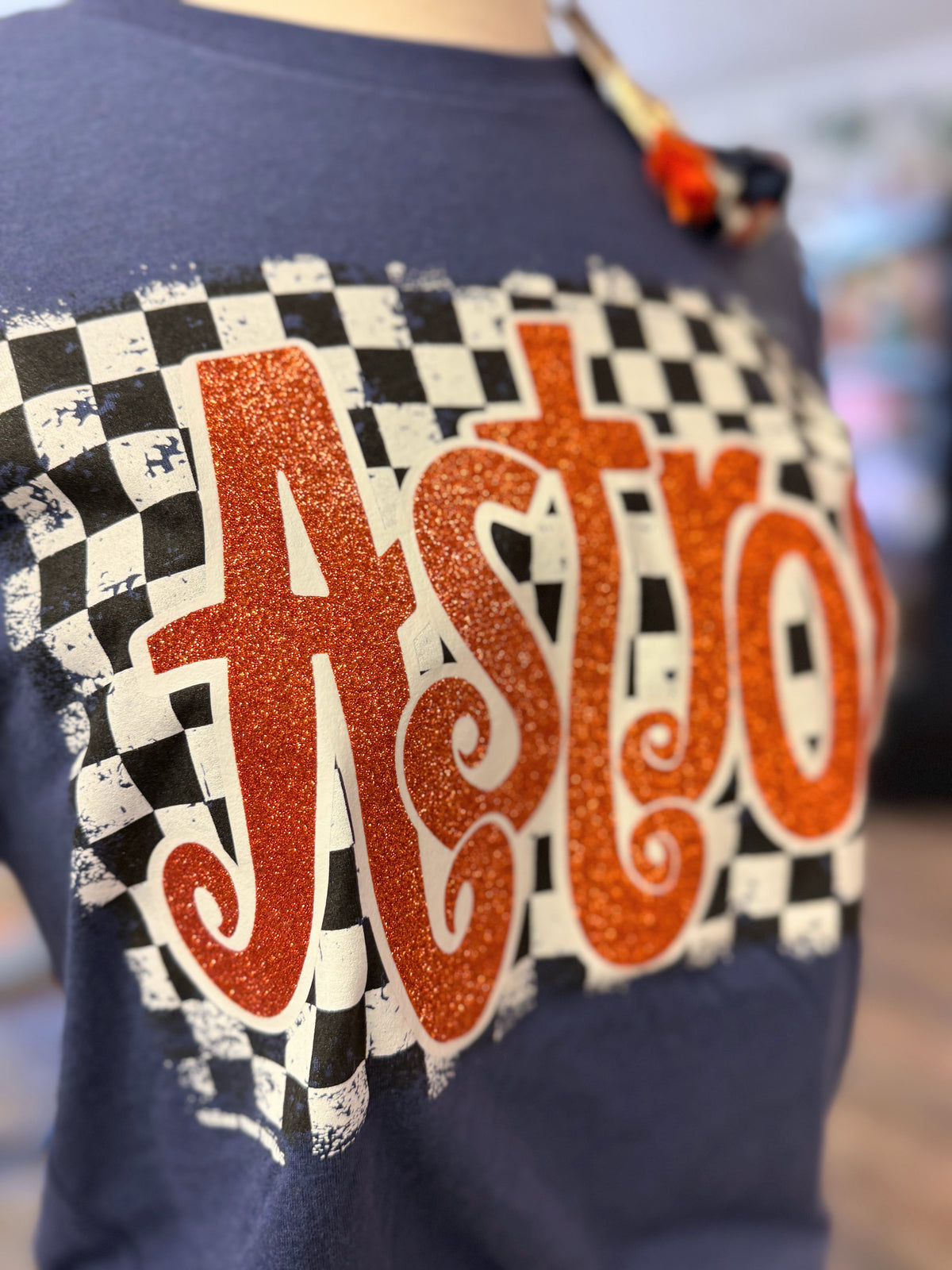 Astros Checkered Glitter Tee | Heather Navy
