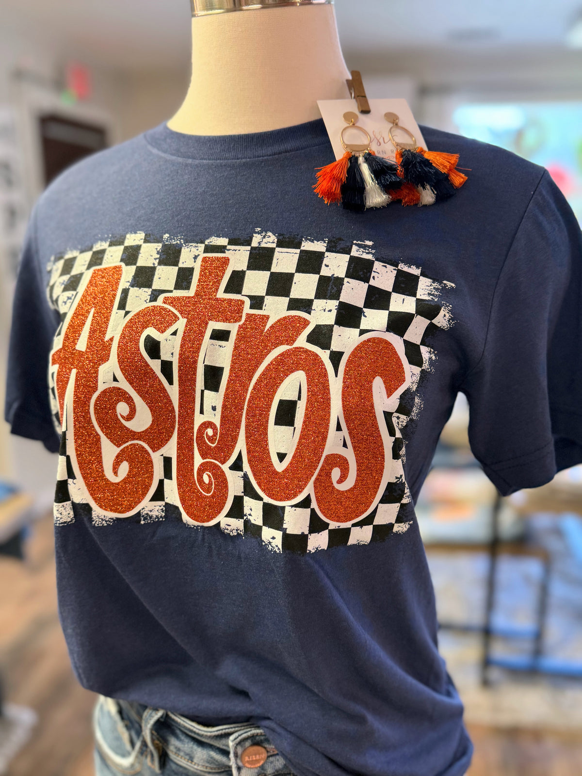 Astros Checkered Glitter Tee | Heather Navy