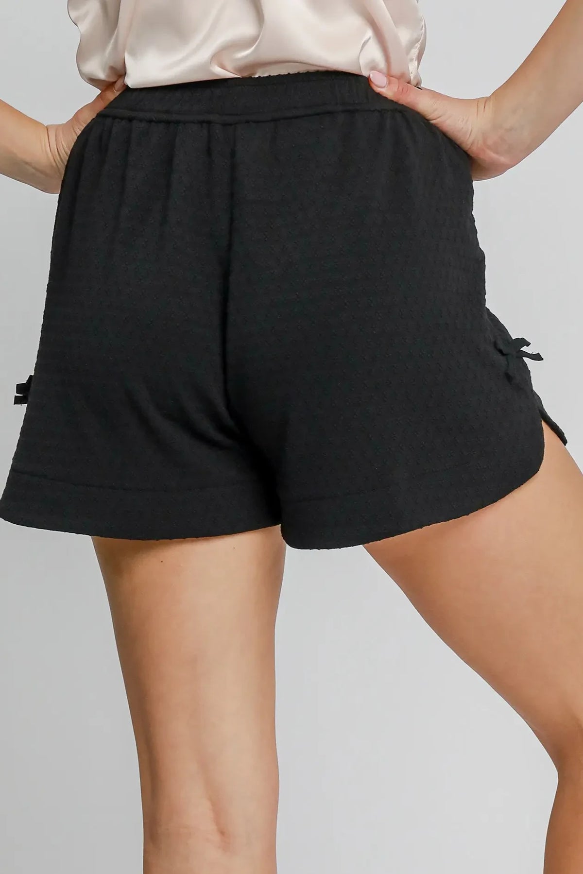 Jacquard Jersey Bow Detail Shorts | Black