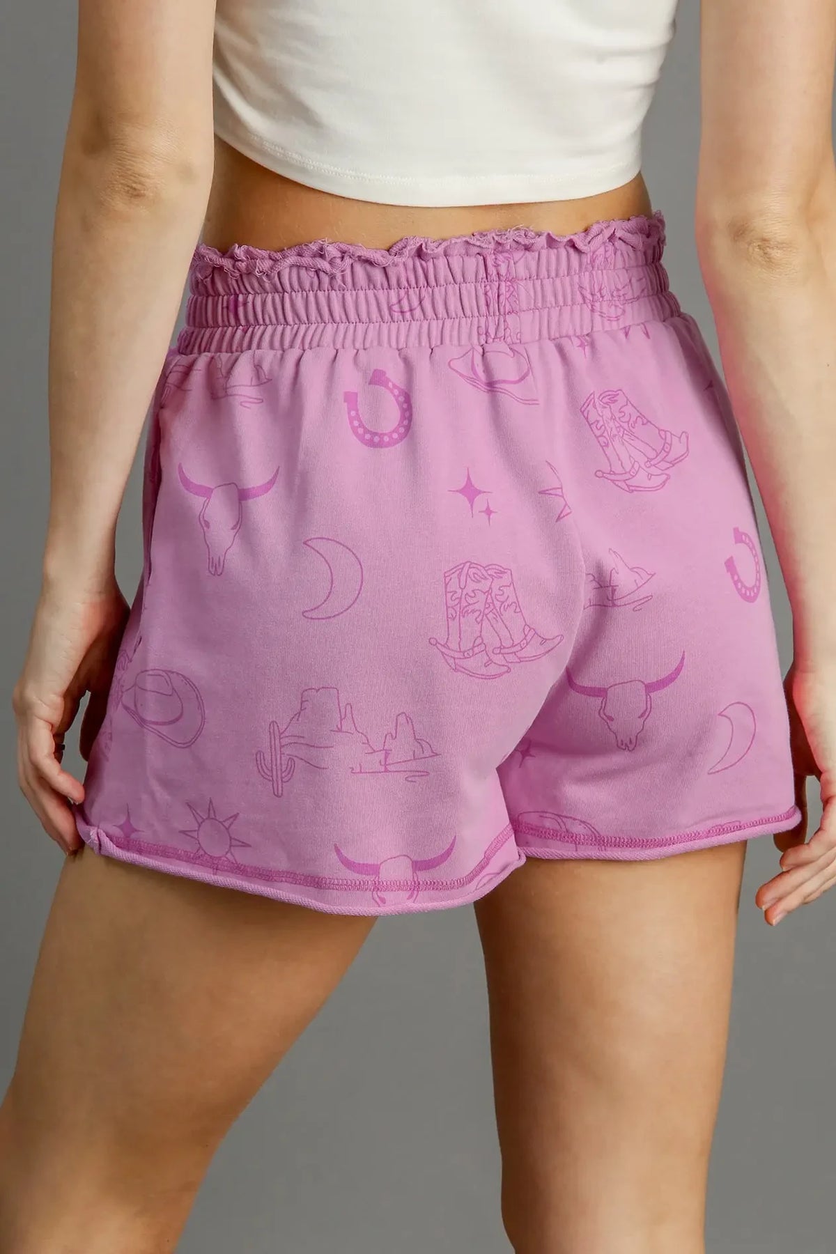 Washed French Terry Western Print Shorts | Lavender