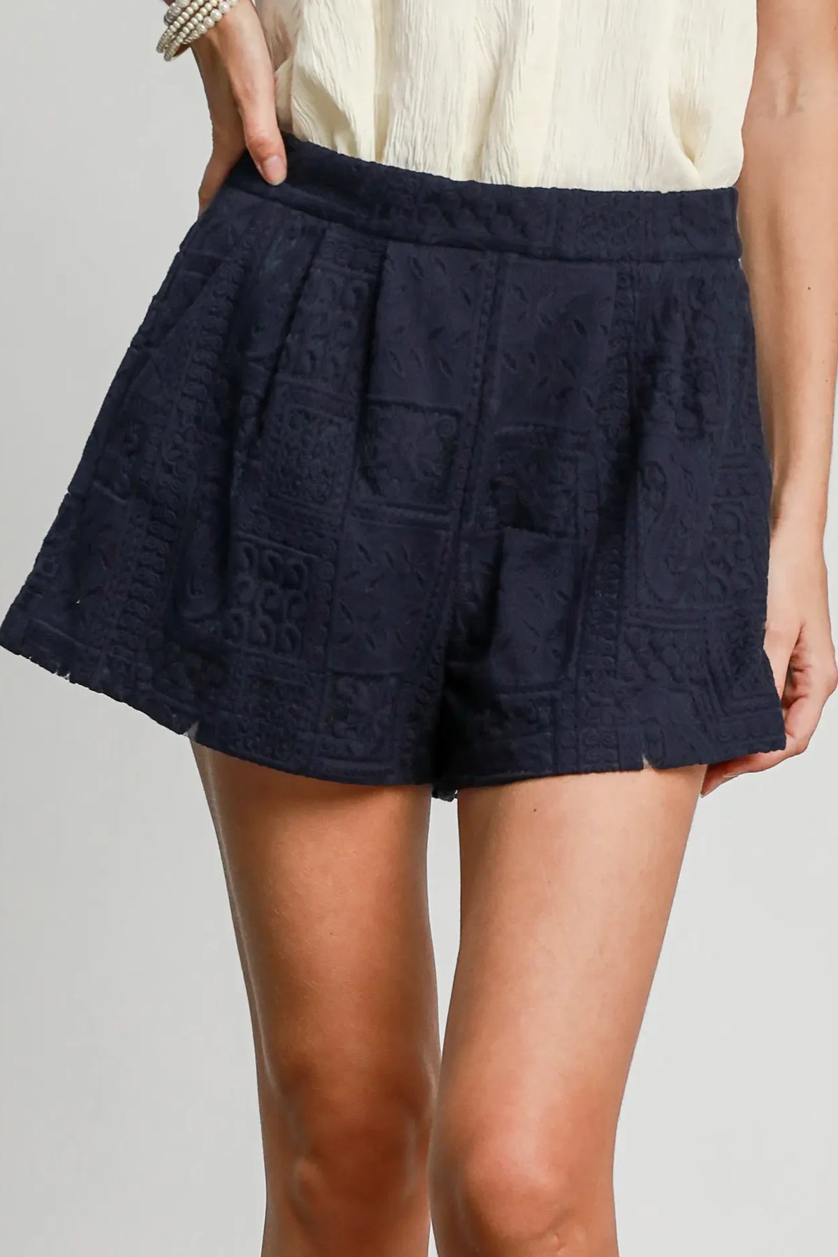 Patch Crochet Lace Shorts | Navy