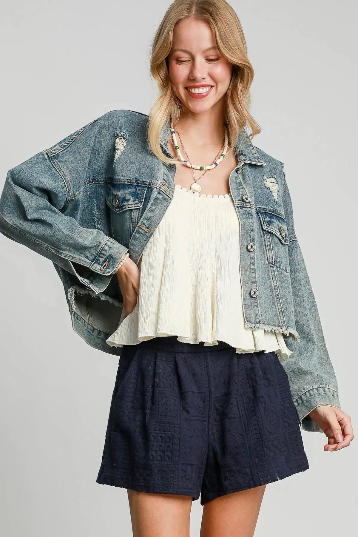 Patch Crochet Lace Shorts | Navy