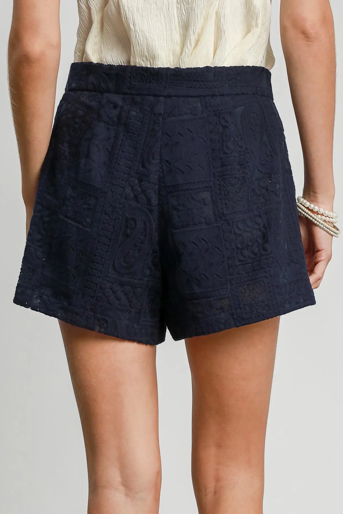 Patch Crochet Lace Shorts | Navy
