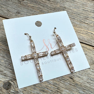 Crystal Cross Earrings | Gold