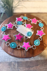 Western Concho Belt | Pink Star+Turquoise