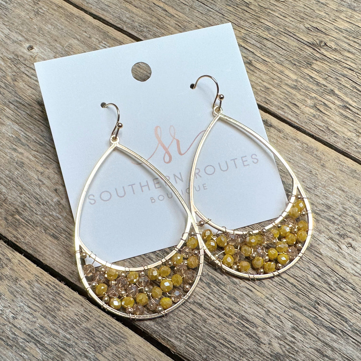 Bead Accent Teardrop Earrings | Mustard
