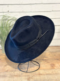 Vegan Suede Pencil Brim Rancher Hat w/ Band | Black