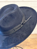 Vegan Suede Pencil Brim Rancher Hat w/ Band | Black