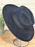 Vegan Suede Pencil Brim Rancher Hat w/ Band | Black