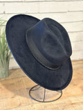 Vegan Suede Pencil Brim Rancher Hat w/ Band | Black