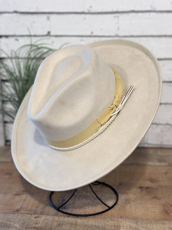 Vegan Suede Pencil Brim Rancher Hat w/ Band | Ivory