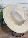 Vegan Suede Pencil Brim Rancher Hat w/ Band | Ivory