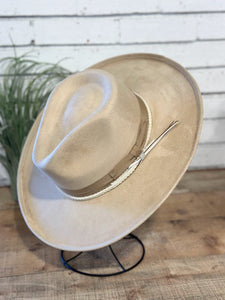 Vegan Suede Pencil Brim Rancher Hat w/ Band | Nude