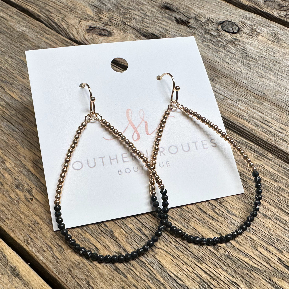 Beaded Teardrop Earrings | Black