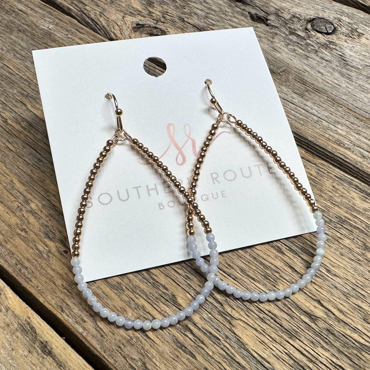 Beaded Teardrop Earrings | Light Blue Grey