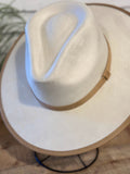 Vegan Suede Flat Brim Rancher Hat | Ivory/Tan