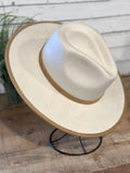 Vegan Suede Flat Brim Rancher Hat | Ivory/Tan