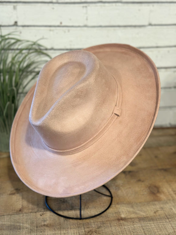 Vegan Suede Pencil Brim Rancher Hat | Blush