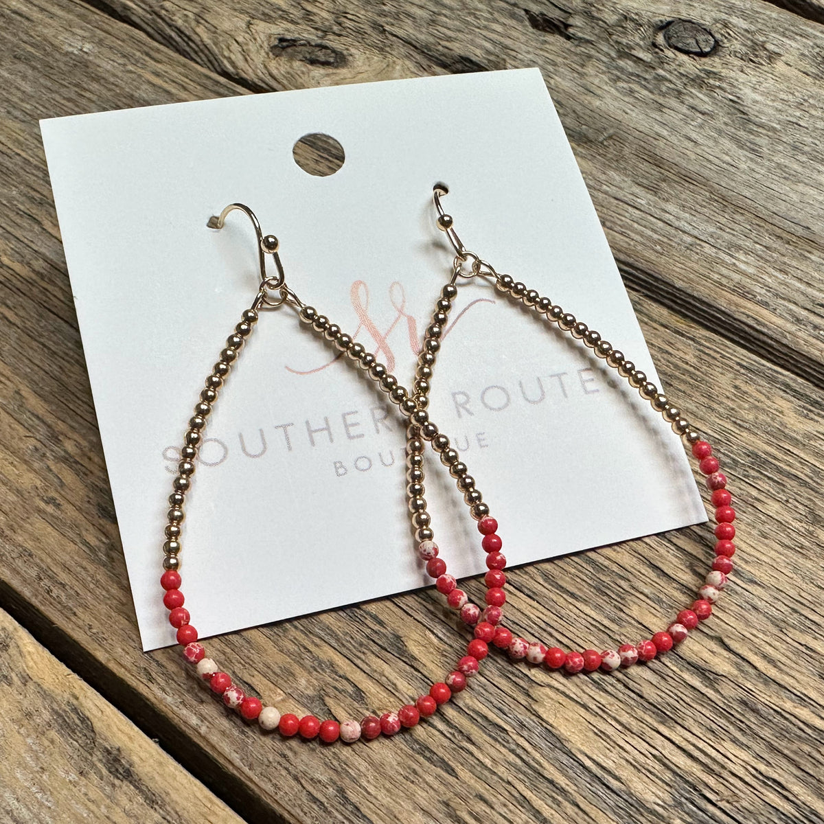 Beaded Teardrop Earrings | Red Mix