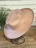 Vegan Suede Pencil Brim Rancher Hat | Blush