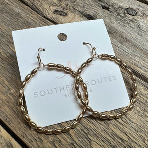 Oval Beaded Circle Metal Earrings | Gold