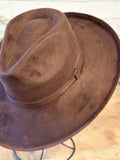 Vegan Suede Pencil Brim Rancher Hat | Chocolate