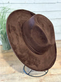 Vegan Suede Pencil Brim Rancher Hat | Chocolate