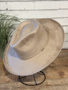 Vegan Suede Pencil Brim Rancher Hat | Taupe