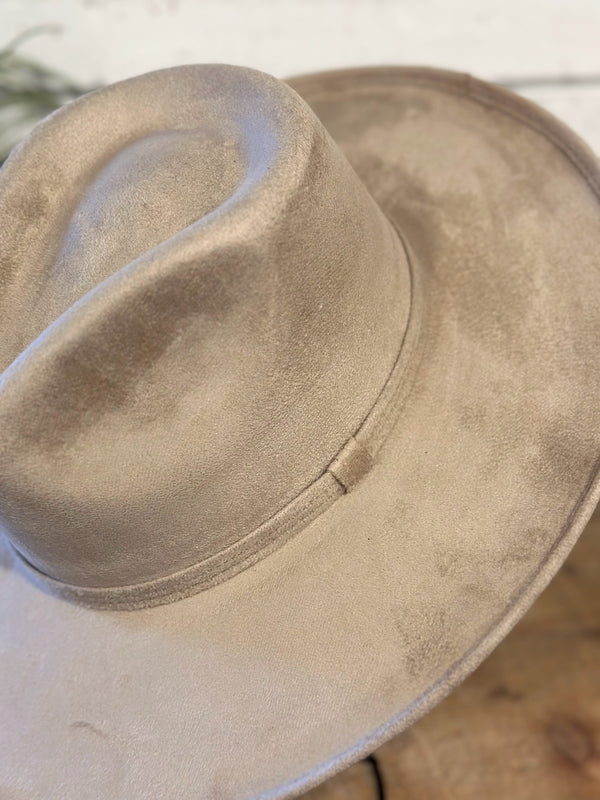 Vegan Suede Pencil Brim Rancher Hat | Taupe