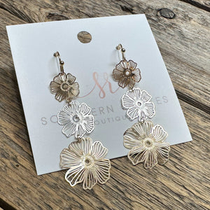 Flower Trio Metal Earrings | Gold/Silver