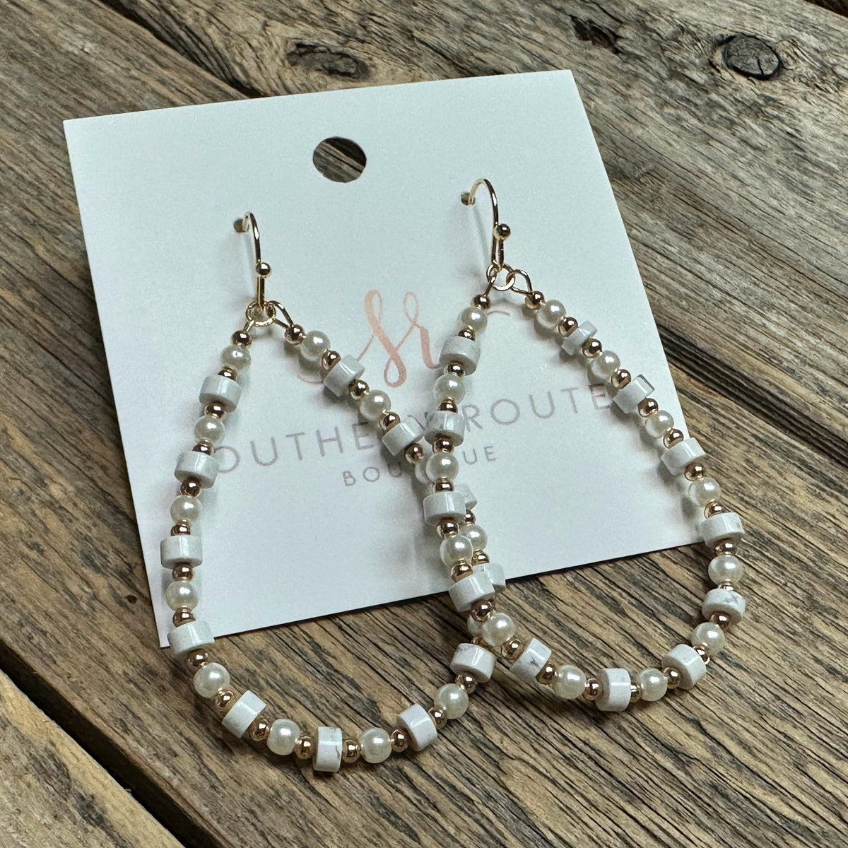 Beaded Teardrop Earrings | White