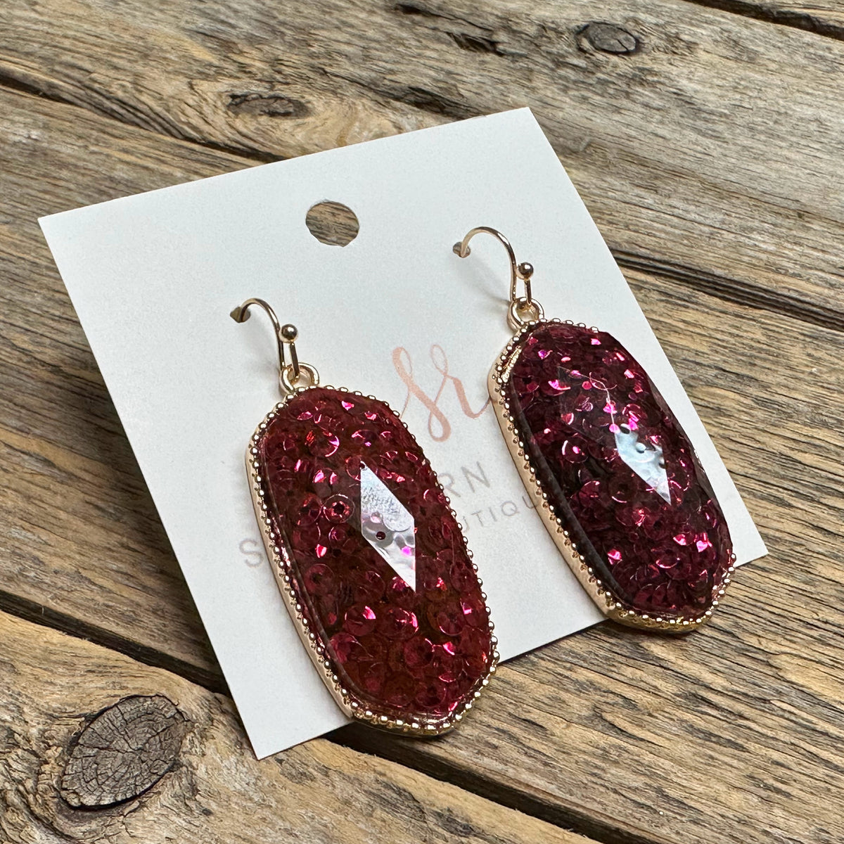 Glitter Beveled Earrings | Fuchsia
