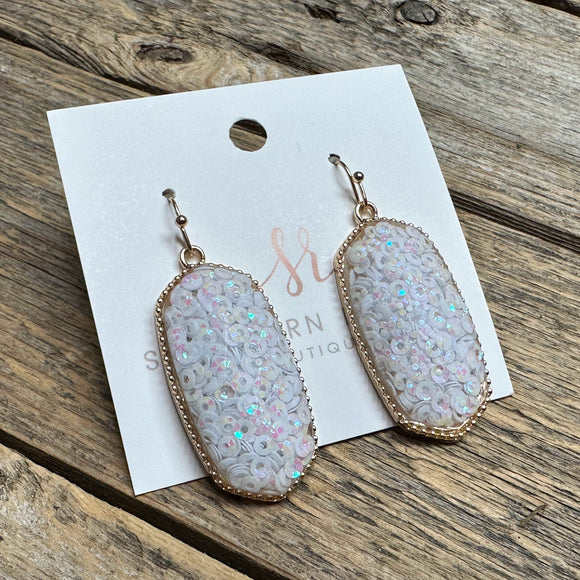 Glitter Beveled Earrings | White