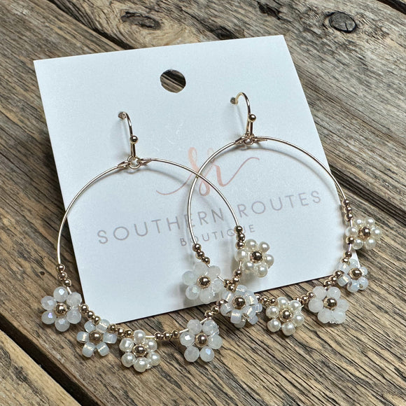 Flower Circular Earrings | White