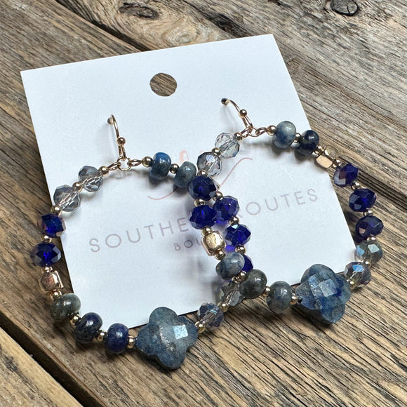 Beaded Quatrefoil Circular Earrings | Cobalt Blue