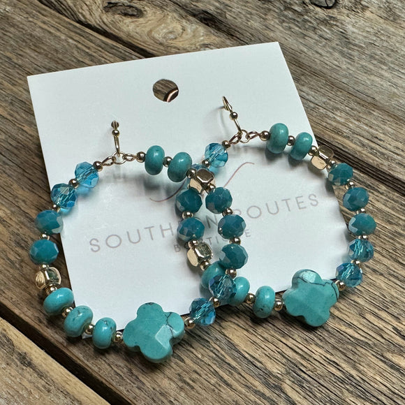 Beaded Quatrefoil Circular Earrings | Turquoise