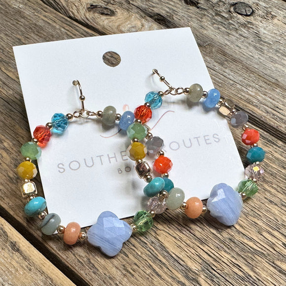 Beaded Quatrefoil Circular Earrings | Multi