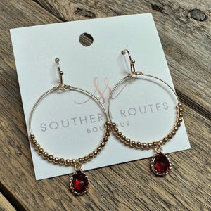 Teardrop Rhinestone Beaded Circle Earrings | Red